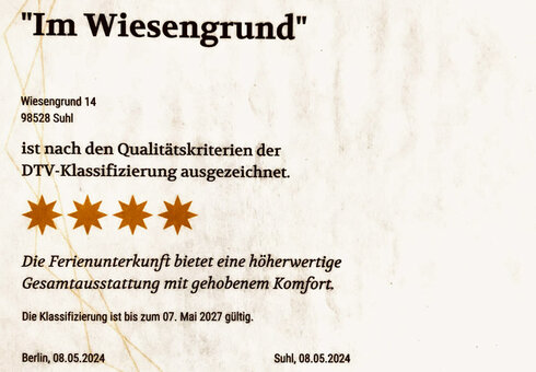 4 Sterne Klassifizierung - Urkunde