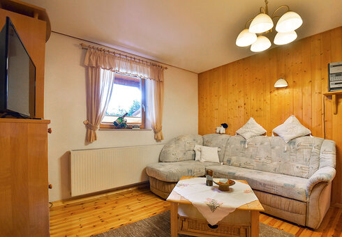Wohnzimmer mit Couch und TV