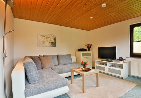 Wohnzimmer mit Couch und TV