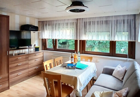 Wohnzimmer mit Couch und TV