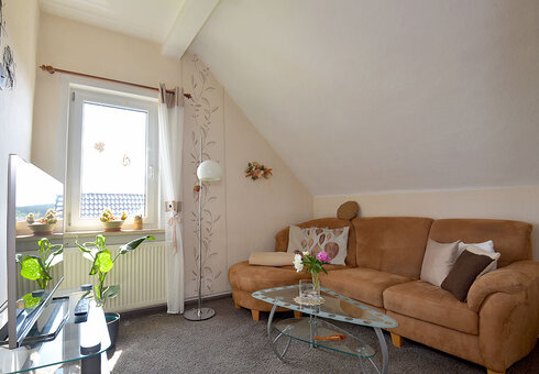 Wohnzimmer mit Couch und TV