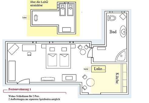Grundriss Ferienwohnung 1 (ca. 45 m2)