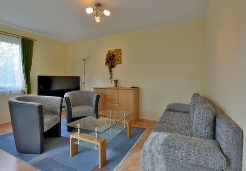 Wohnzimmer mit Couch und TV