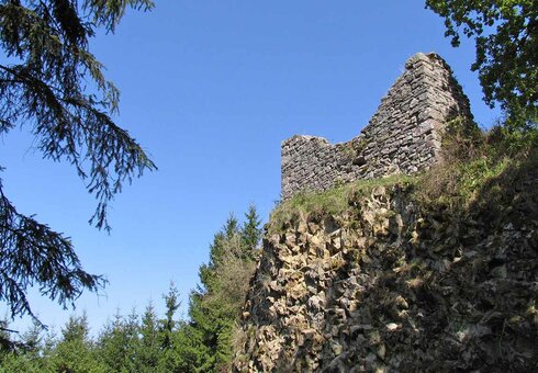 Blick zur Ruine der Steinernen Kirche