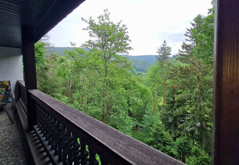 Blick von dem überdachten Balkon