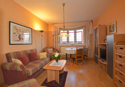 Wohnzimmer mit Couch und TV