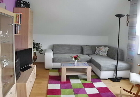 Wohnzimmer mit Couch und TV