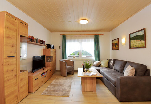 Wohnzimmer mit Couch und TV