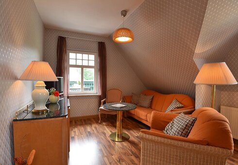 Wohnzimmer mit Couch und TV