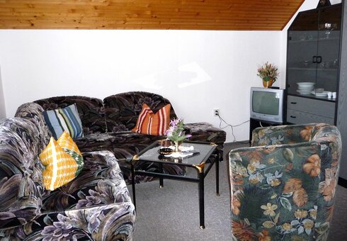 Blick in das Ferienhaus (Wohnzimmer)