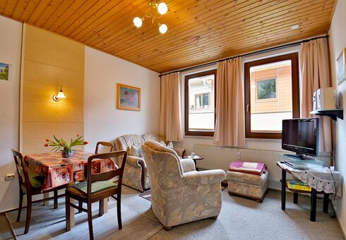 Wohnzimmer mit Couch und TV
